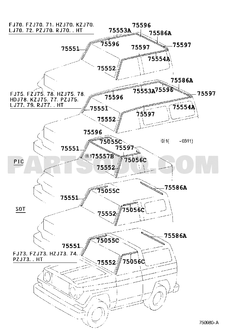 MOULDING | Toyota LAND CRUISER FZJ75LP-MRU 06.1993 | Parts