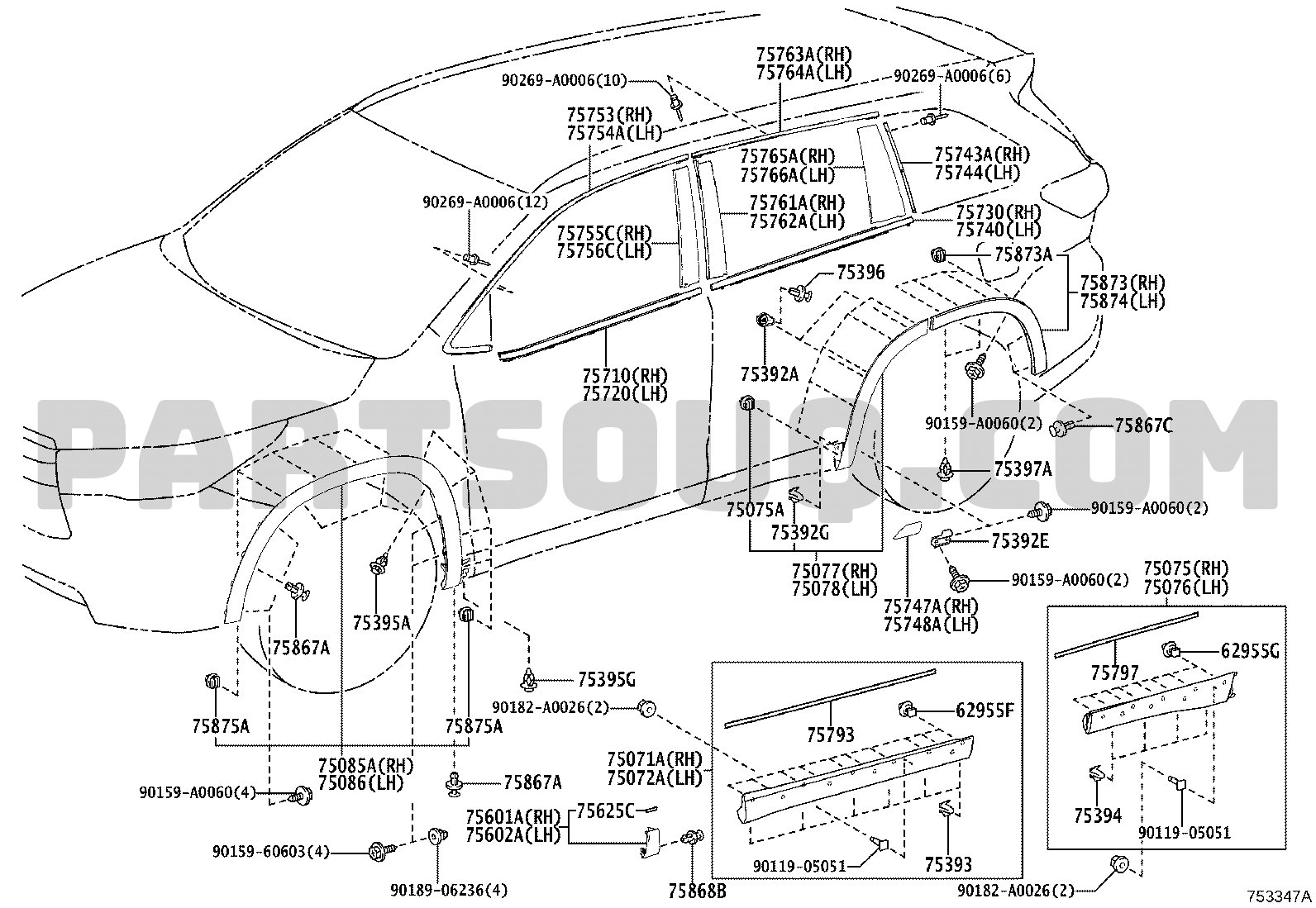 SIDE MOULDING | Toyota HIGHLANDER/KLUGER GSU50R-ARZNHQ ASU50,GSU5 