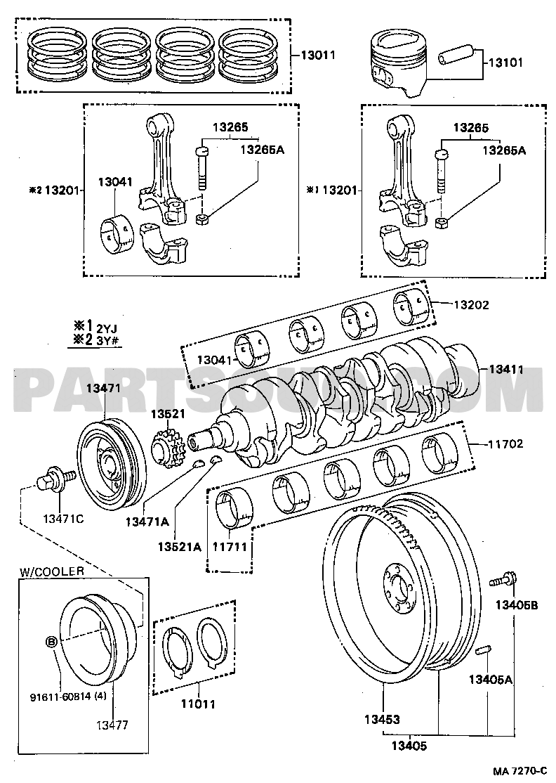 CRANKSHAFT & PISTON Toyota HILUX YN61GPSE YN5,6,LN5,6 Parts