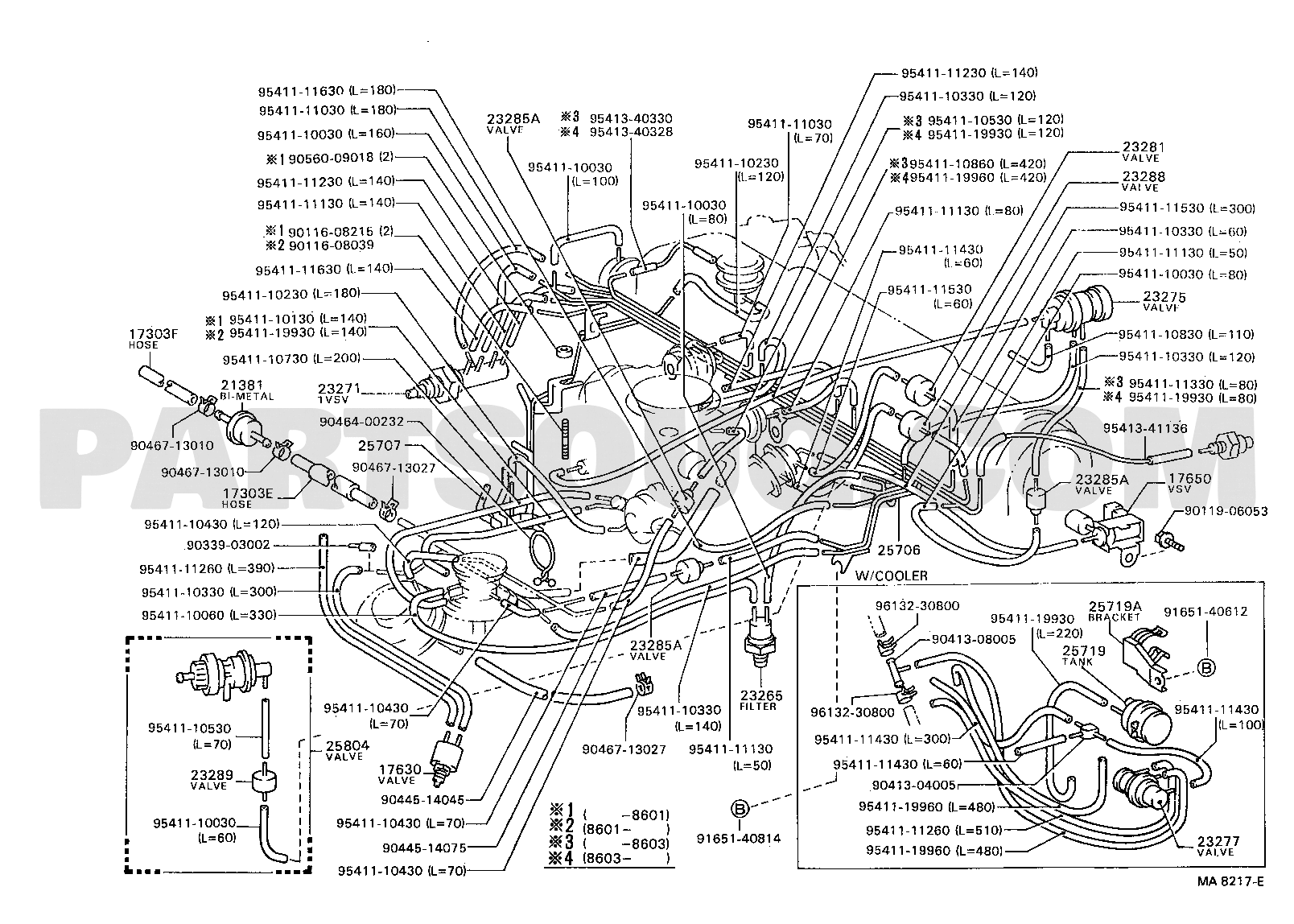 VACUUM PIPING | Toyota COROLLA AE81-EEKNS AE8#,CE80,EE80 | Parts