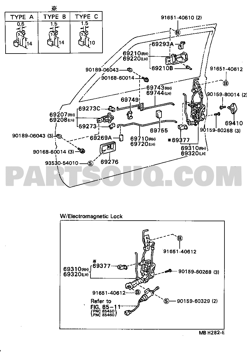 FRONT DOOR LOCK & HANDLE | Toyota COROLLA AE81-EGKNS AE8#,CE80,EE80 | Parts  Catalogs | PartSouq