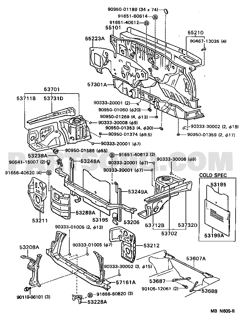 FRONT FENDER APRON & DASH PANEL | Toyota COROLLA 2 EL30-KHHNS EL3