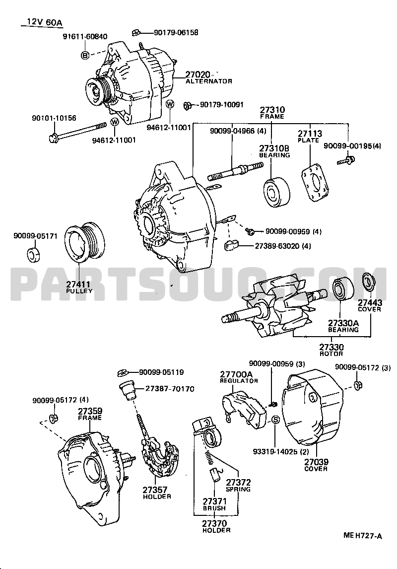 ALTERNATOR Toyota HILUX YN61GPSE YN5,6,LN5,6 Parts Catalogs