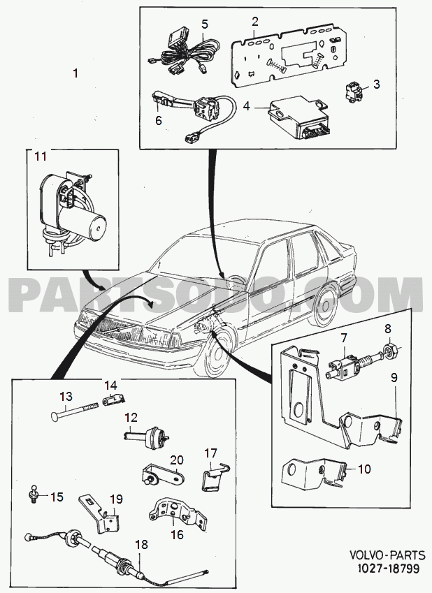 cruise control R.H.D Volvo 480 Volvo Cars Europe (EUR) 1990 Parts