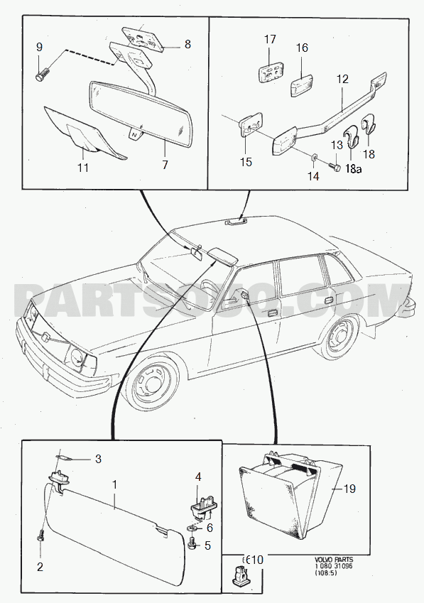 VOLVO 240 International Misc (INT) sun visor,interior rear mirror 242, 244.