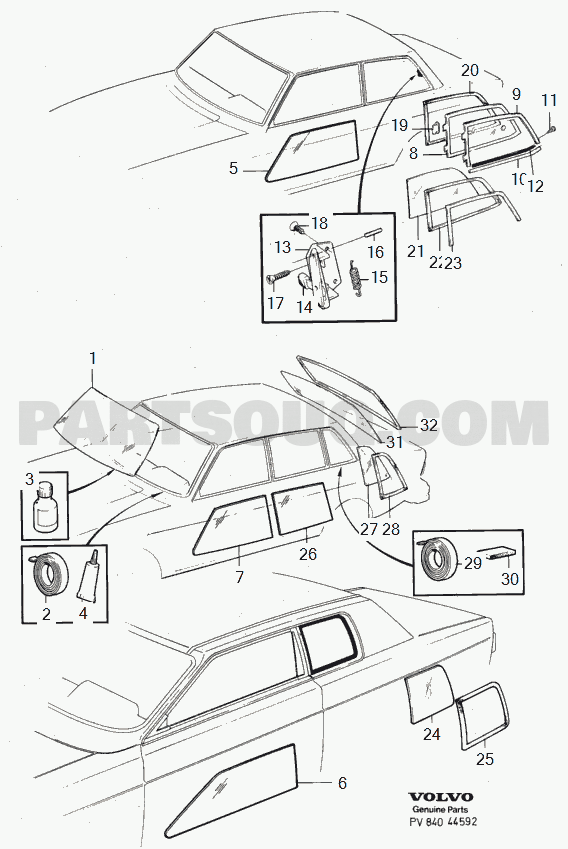 VOLVO 240 International Misc (INT) windshield, rear window and door windows 244, 264