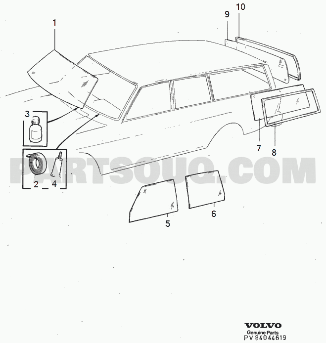 VOLVO 240 International Misc (INT) windshield, rear window and door windows