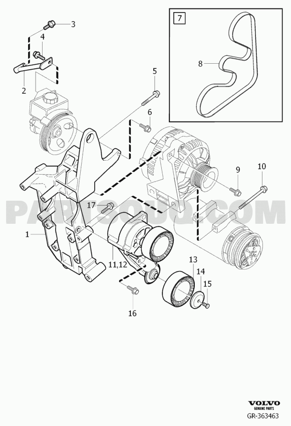 auxiliary belt drive Volvo XC90 2004 D5244T Parts Catalogs