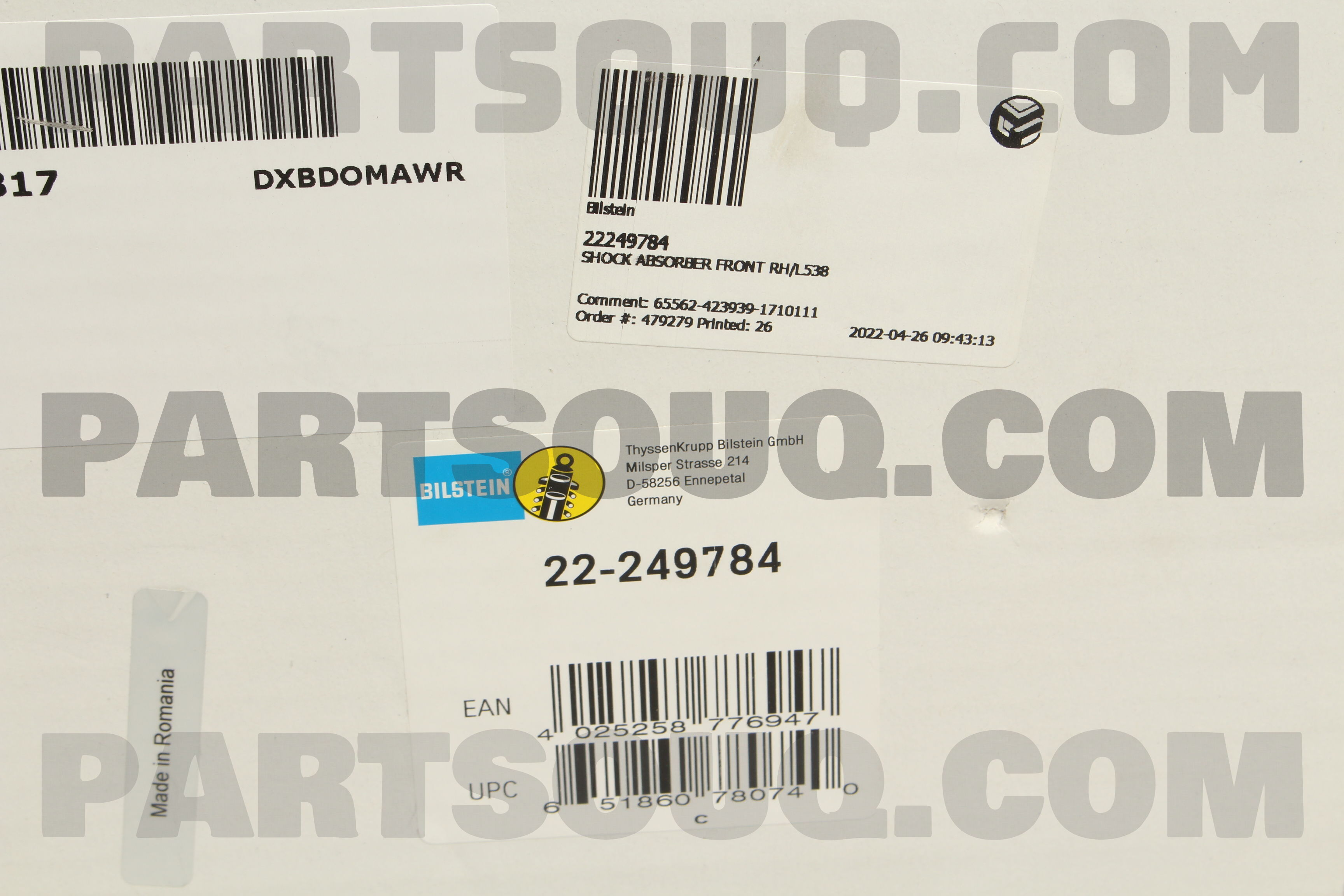 SHOCK ABSORBER FRONT RH/L538 22249784 | Bilstein Parts | PartSouq