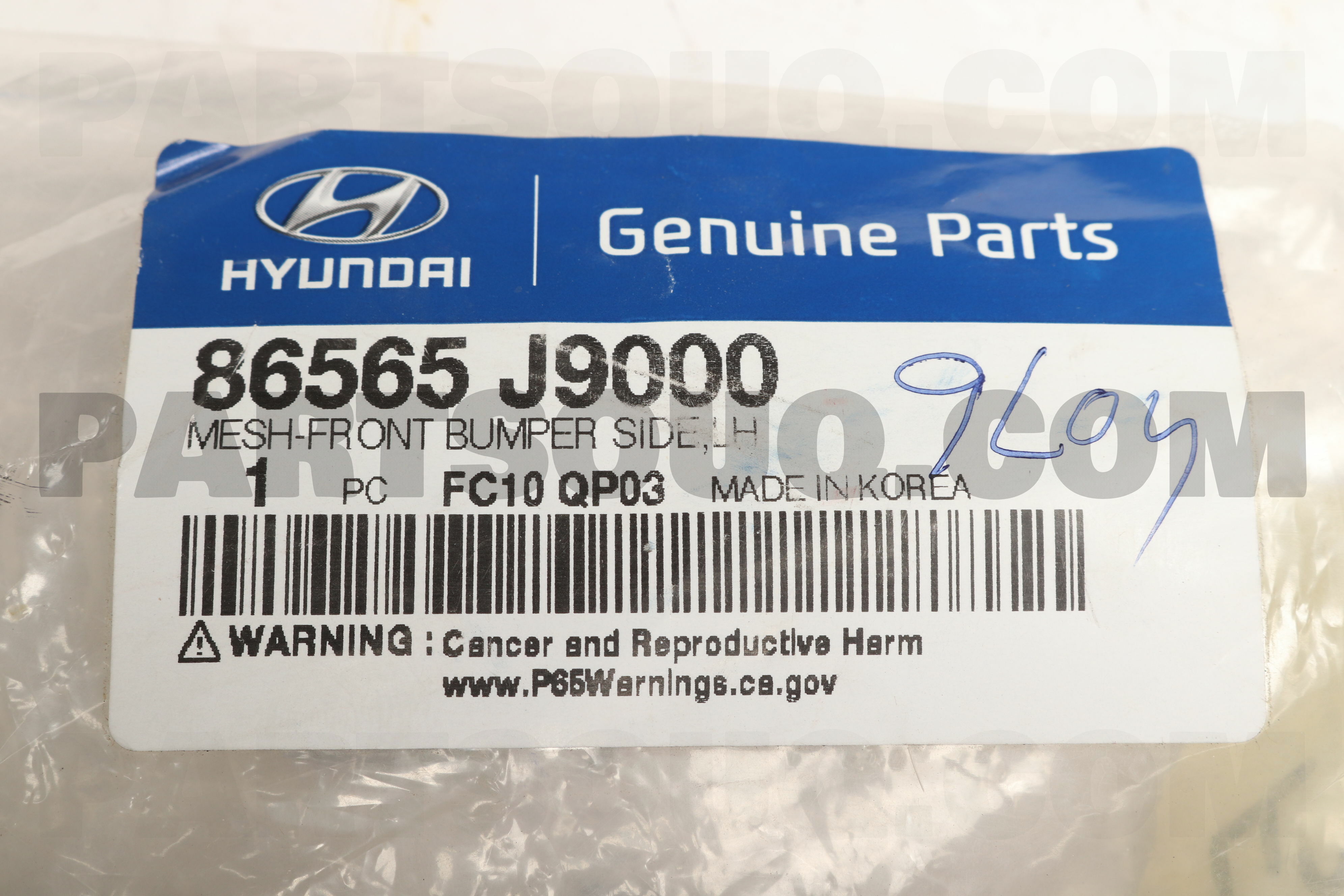 86565-J9000 Genuine Hyundai Mesh-Front Bumper Side,Lh