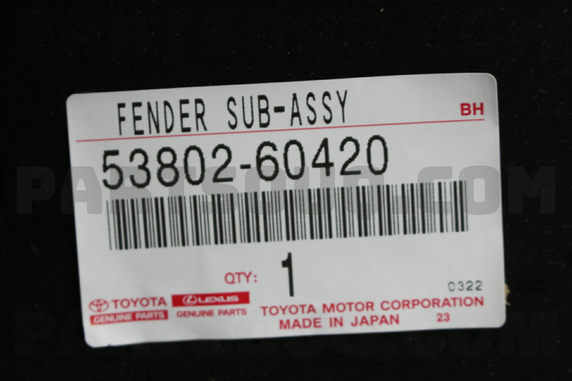 FENDER SUB-ASSY, FRONT LH 5380260420 | Toyota Parts | PartSouq