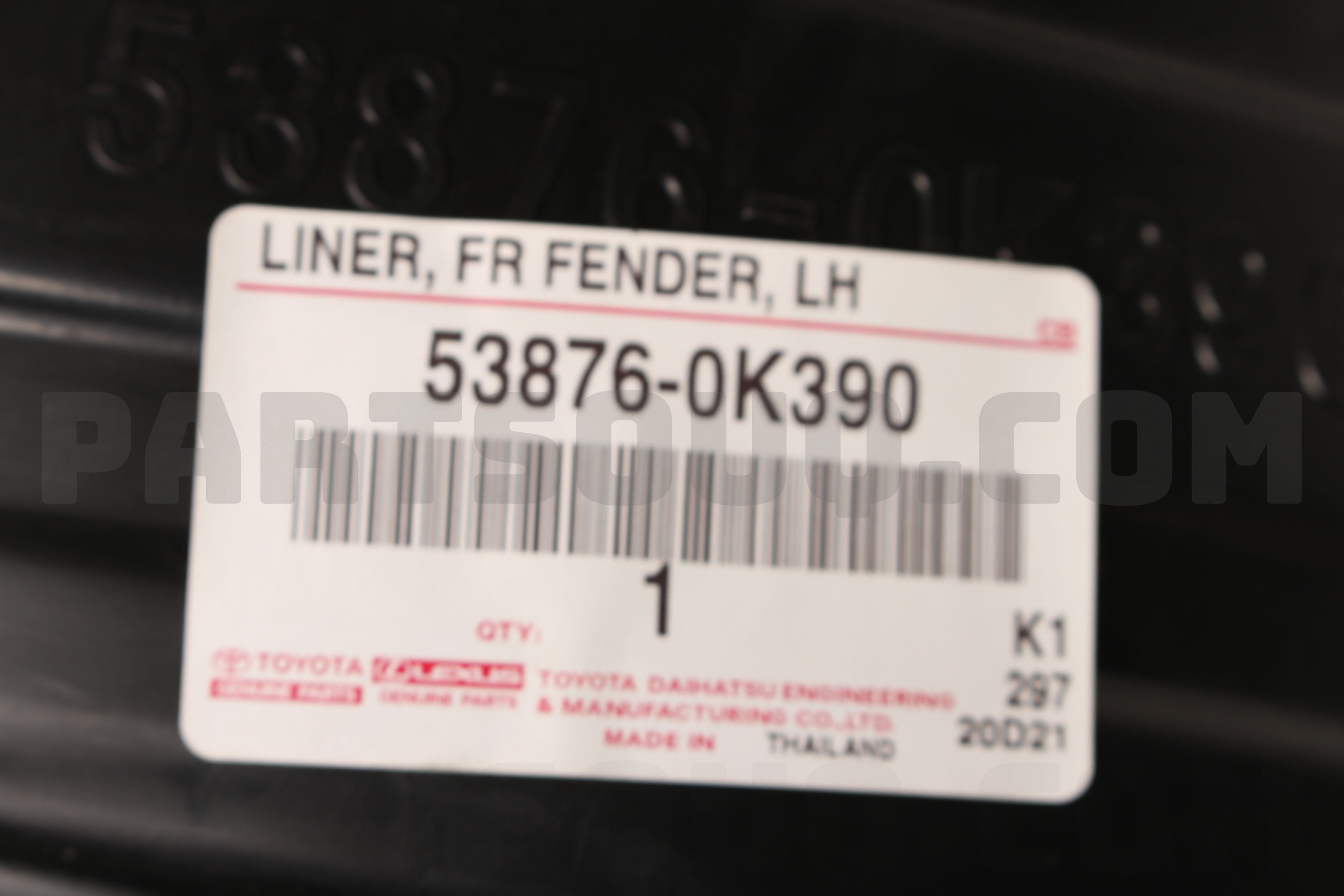 LINER FR FENDER LH 538760K390 | Toyota Parts | PartSouq