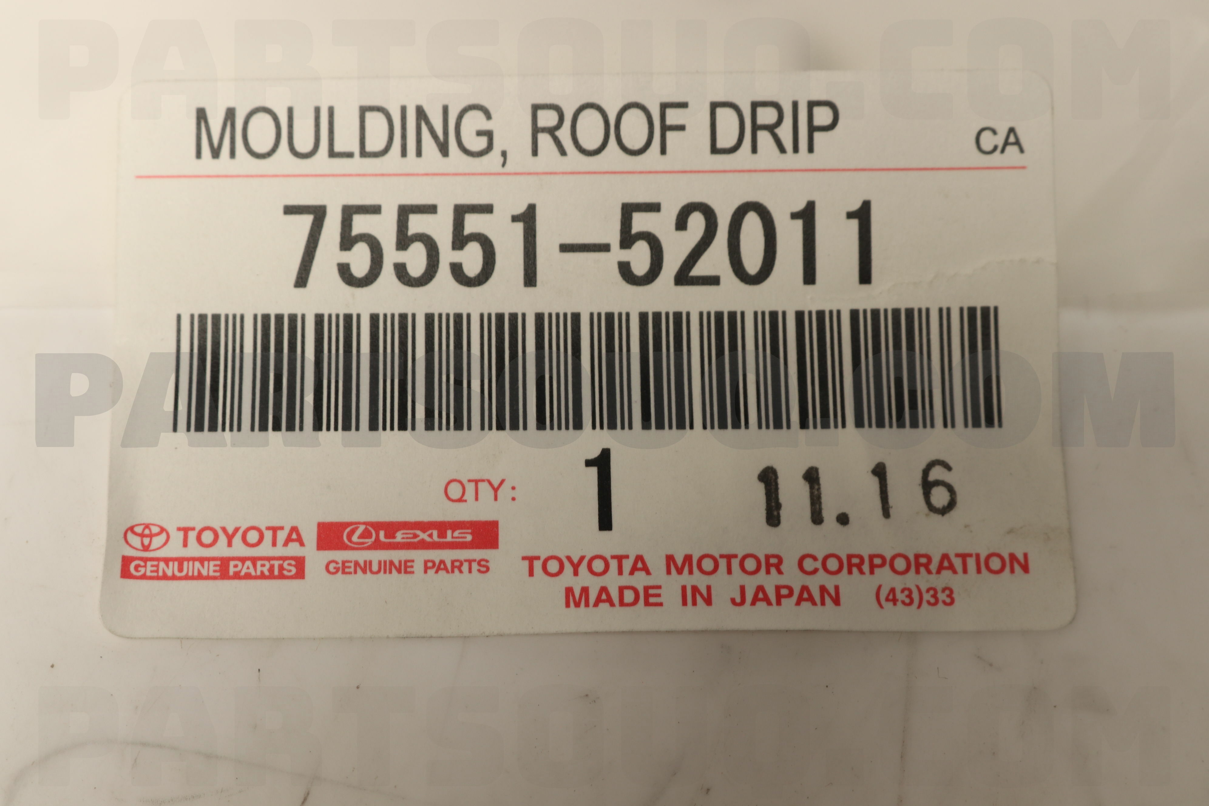 center lh 7555612171 New Ge roof drip side finish 75556-12171 Toyota Moulding 