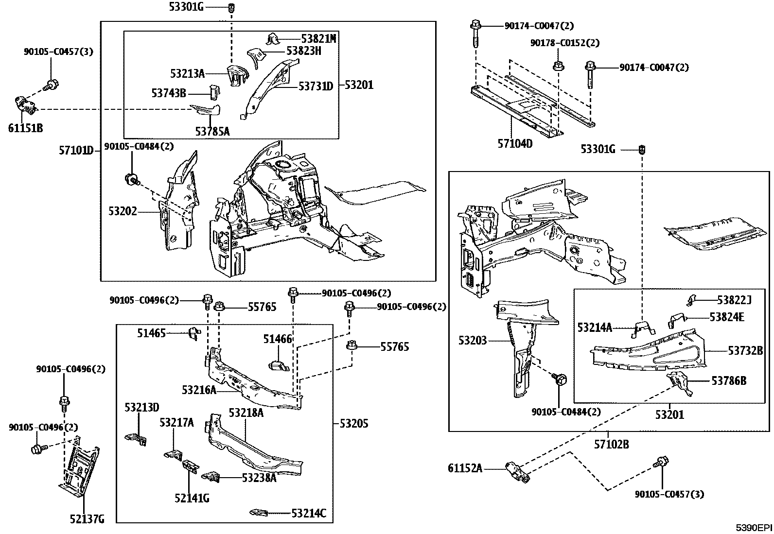 Toyota BZ3X 2025 — Front Fender Apron & Dash Panel