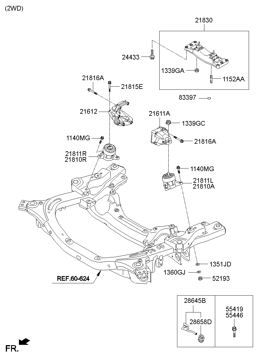 Hyundai G80 16 SEDAN-4DR 5P 3300 CC-LAMBDA 2 DOHC-GDI Gasoline-Unleaded AUTO-8 Speed 2WD 2017 — 20-216A:Engine & Transaxle Mounting[3300 CC - Lambda 2 ]