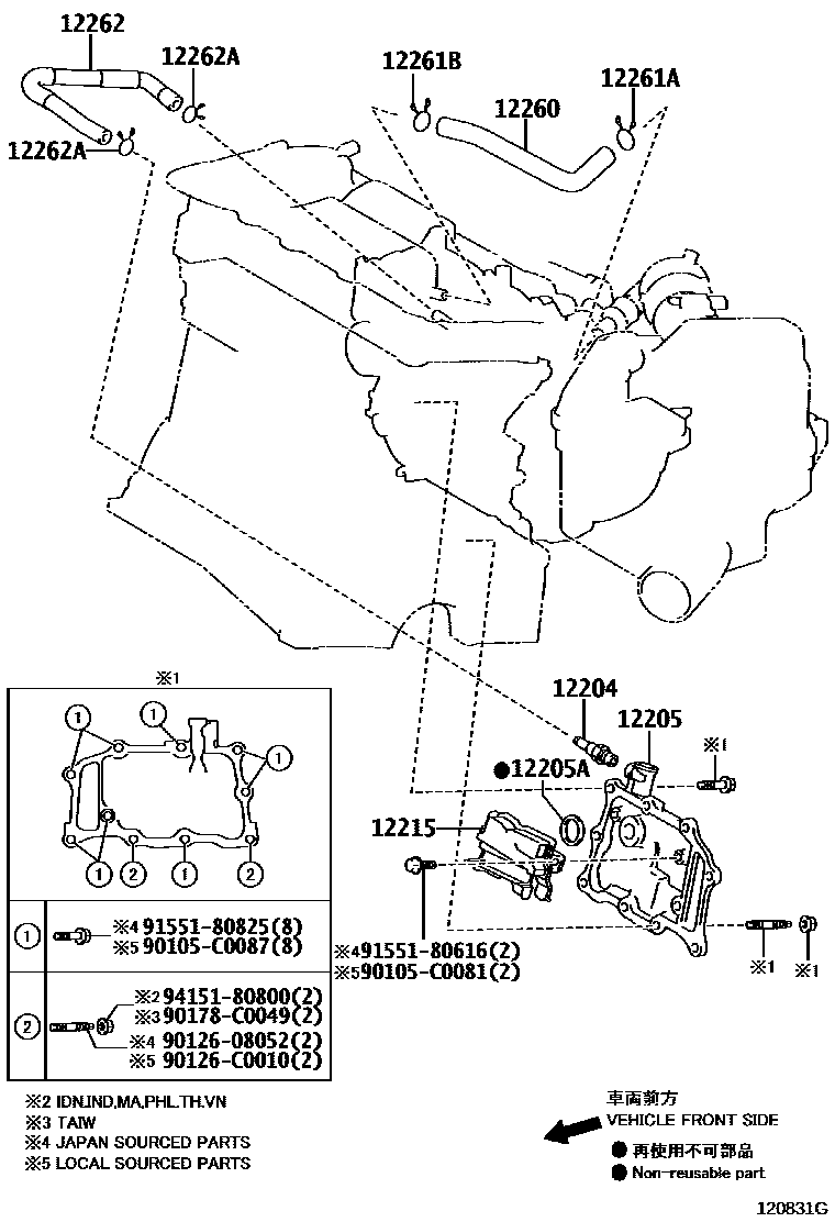 Toyota Camry-Hybrid-Asia 2015 — Durite Ventilation