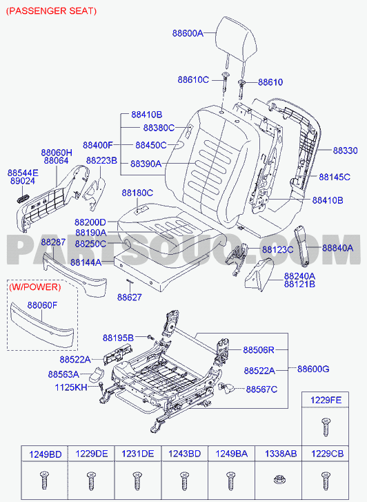 Front Right Genuine Hyundai 88027-2B000-J9 Seat Cushion Shield Cover