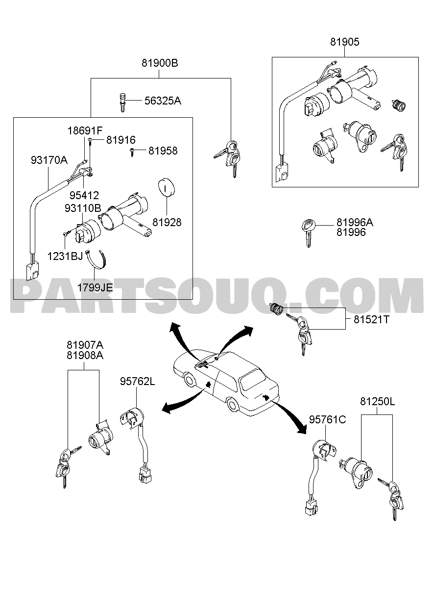 Genuine Hyundai 81251-3DA00 Trunk Lid Lock Assembly