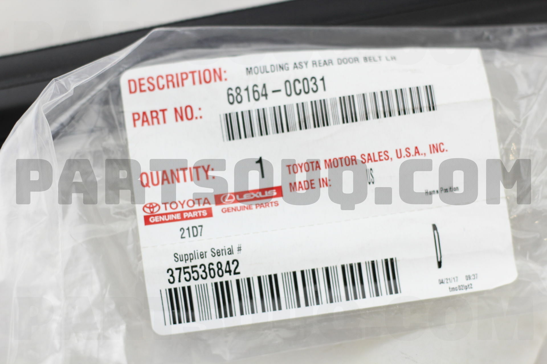TOYOTA Genuine 68164-0C031 Door Glass Weatherstrip